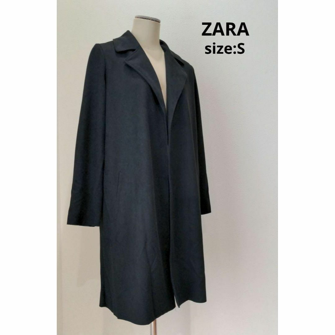 ZARA(ザラ)のZARA ザラ テーラード ロングジャケット スウェード風 裏地無し 秋春 S レディースのジャケット/アウター(ロングコート)の商品写真