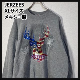 ジャージーズ(JERZEES)の【ジャージーズ】メキシコ製スウェット　アニマル　シカ　グレー　アメリカ国旗F3(スウェット)