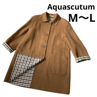 【Aquascutum】ダブルコート　アンゴラ　フレア　ネイビー　M　日本製