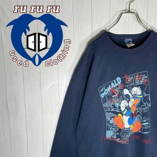 ディズニー(Disney)の[古着]ディズニー　トレーナー　ドナルド　プリント　90s　アメコミ　ネイビー(スウェット)