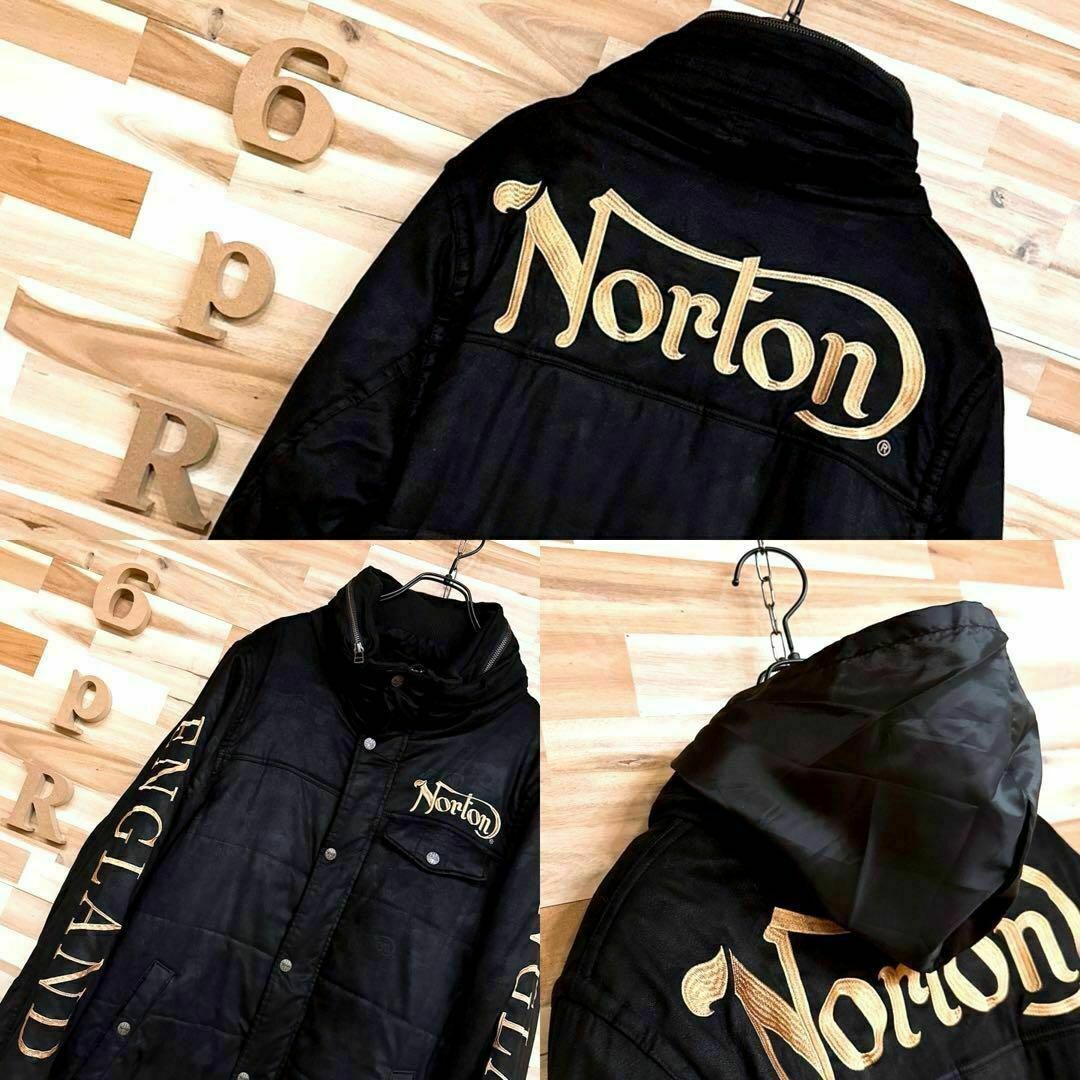 Norton(ノートン)の【ノートン】アーム ロゴ 中綿ダウン ジャケット フリース裏地ブルゾン XL 黒 メンズのジャケット/アウター(ブルゾン)の商品写真