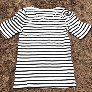 ボーダー　ニットTシャツ　トップス(Tシャツ(半袖/袖なし))