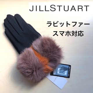 ジルスチュアート(JILLSTUART)の★新品タグ付き★ジルスチュアート　ファー付き手袋　ラビットファー　黒　スマホ対応(手袋)