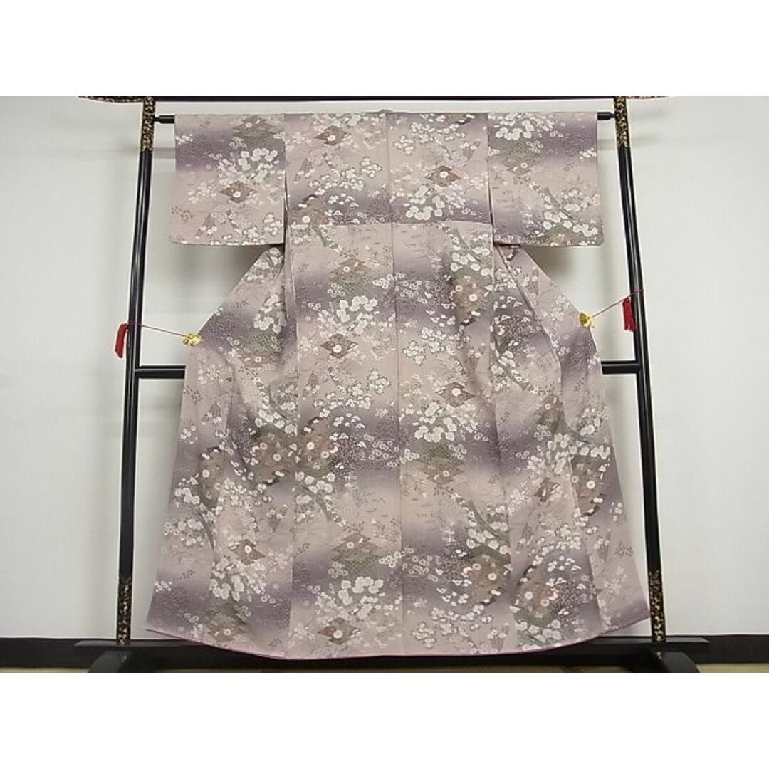 平和屋野田店■上質な小紋　松皮菱熨斗花文　暈し染め　銀彩　着丈156.5cm　裄丈62.5cm　正絹　逸品　未使用　A-br4334 レディースの水着/浴衣(着物)の商品写真