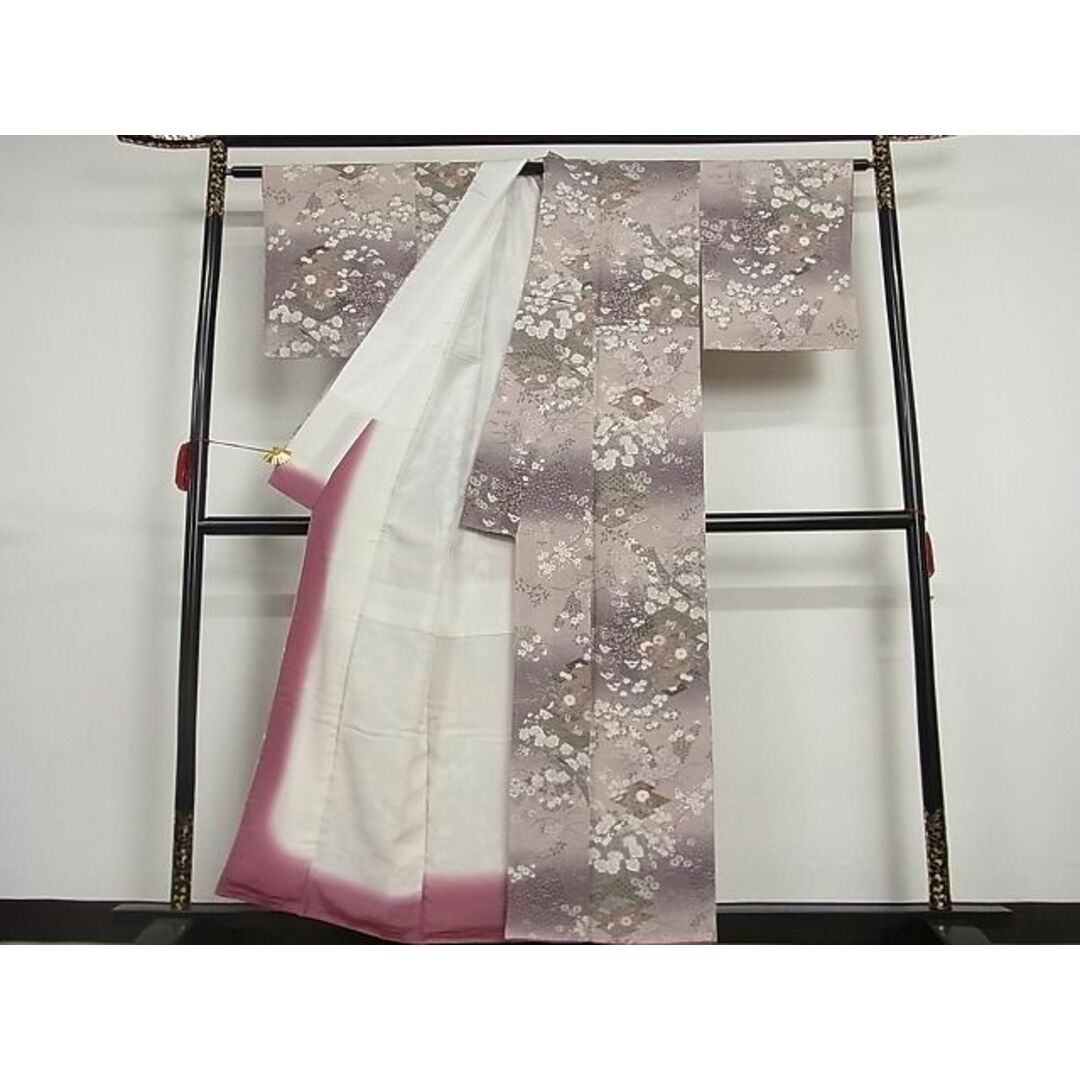 平和屋野田店■上質な小紋　松皮菱熨斗花文　暈し染め　銀彩　着丈156.5cm　裄丈62.5cm　正絹　逸品　未使用　A-br4334 レディースの水着/浴衣(着物)の商品写真