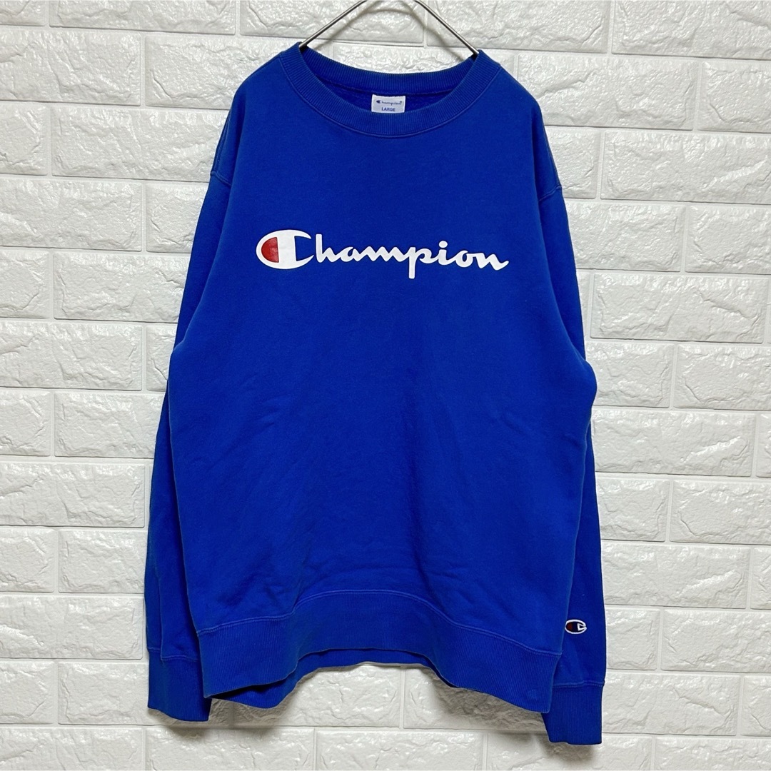 Champion(チャンピオン)の【Champion】ビッグロゴ プリントトレーナー 青 Ｌ メンズのトップス(スウェット)の商品写真