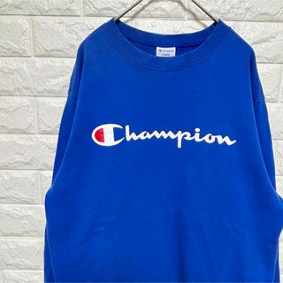 チャンピオン(Champion)の【Champion】ビッグロゴ プリントトレーナー 青 Ｌ(スウェット)