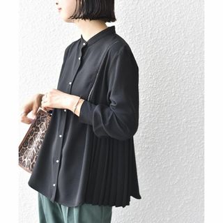 SHIPS for women - SHIPS 手洗い可能 ストレッチ ジョーゼット プリーツ ブラウス ブラック