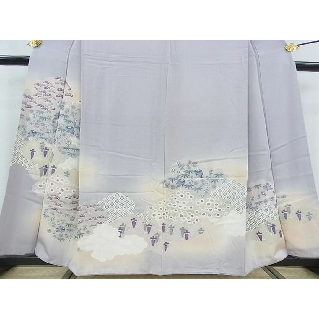 平和屋野田店■豪華色留袖　刺繍　雲取り宝尽くし花松文　暈し染め　銀彩　逸品　cf3279 レディースの水着/浴衣(着物)の商品写真