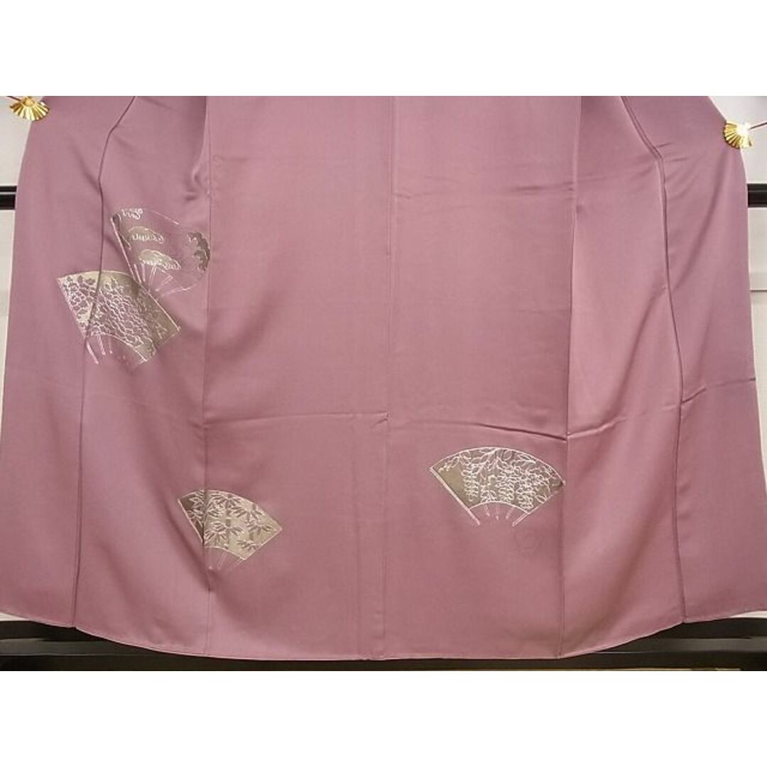 平和屋野田店■訪問着　扇面草花文　銀彩　着丈152.5cm　裄丈61cm　正絹　逸品　A-wj4322 レディースの水着/浴衣(着物)の商品写真