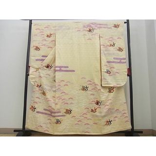 平和屋野田店■豪華振袖　駒刺繍　エ霞舞蝶文　金銀糸　銀彩　逸品　n-gh2406(振袖)