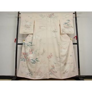 平和屋川間店■訪問着　刺繍　松竹梅流水花文　銀彩　着丈156.5cm　裄丈63cm　正絹　逸品　A-br4676(着物)