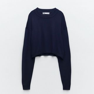 ザラ(ZARA)のZARA ザラ クロップド丈ニットセーター ショート丈 クロップド丈 ネイビー(ニット/セーター)