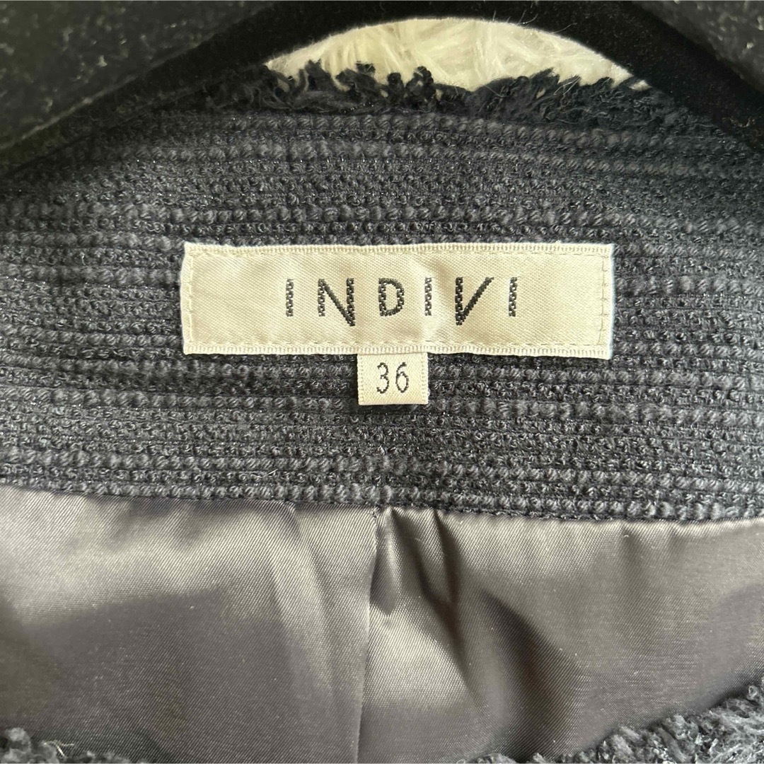 INDIVI(インディヴィ)のINDIVI インディヴィ ノーカラージャケット ネイビー 36 Sサイズ レディースのジャケット/アウター(ノーカラージャケット)の商品写真