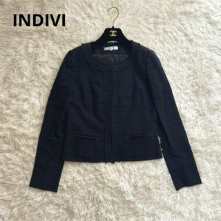 インディヴィ(INDIVI)のINDIVI インディヴィ ノーカラージャケット ネイビー 36 Sサイズ(ノーカラージャケット)