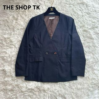 ザショップティーケー(THE SHOP TK)のTHE SHOP TK ノーカラージャケット 紺ブレ 金ボタン Mサイズ(ノーカラージャケット)