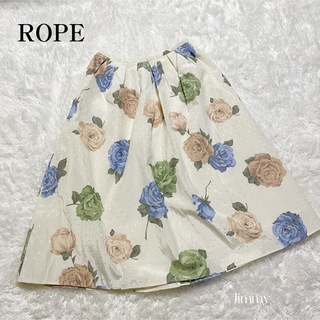 ロペ(ROPE’)の【ROPE】ロペ　バラ柄　Aラインスカート　フレア　(ひざ丈スカート)