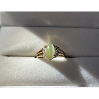 ジュエリーツツミ(JEWELRY TSUTSUMI)のキャッツアイ　ダイヤモンド付き　18kリング　８号サイズ(リング(指輪))