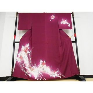 平和屋川間店■訪問着　草花文　暈し染め　銀彩　着丈161cm　裄丈64.5cm　正絹　逸品　A-ja3724(着物)