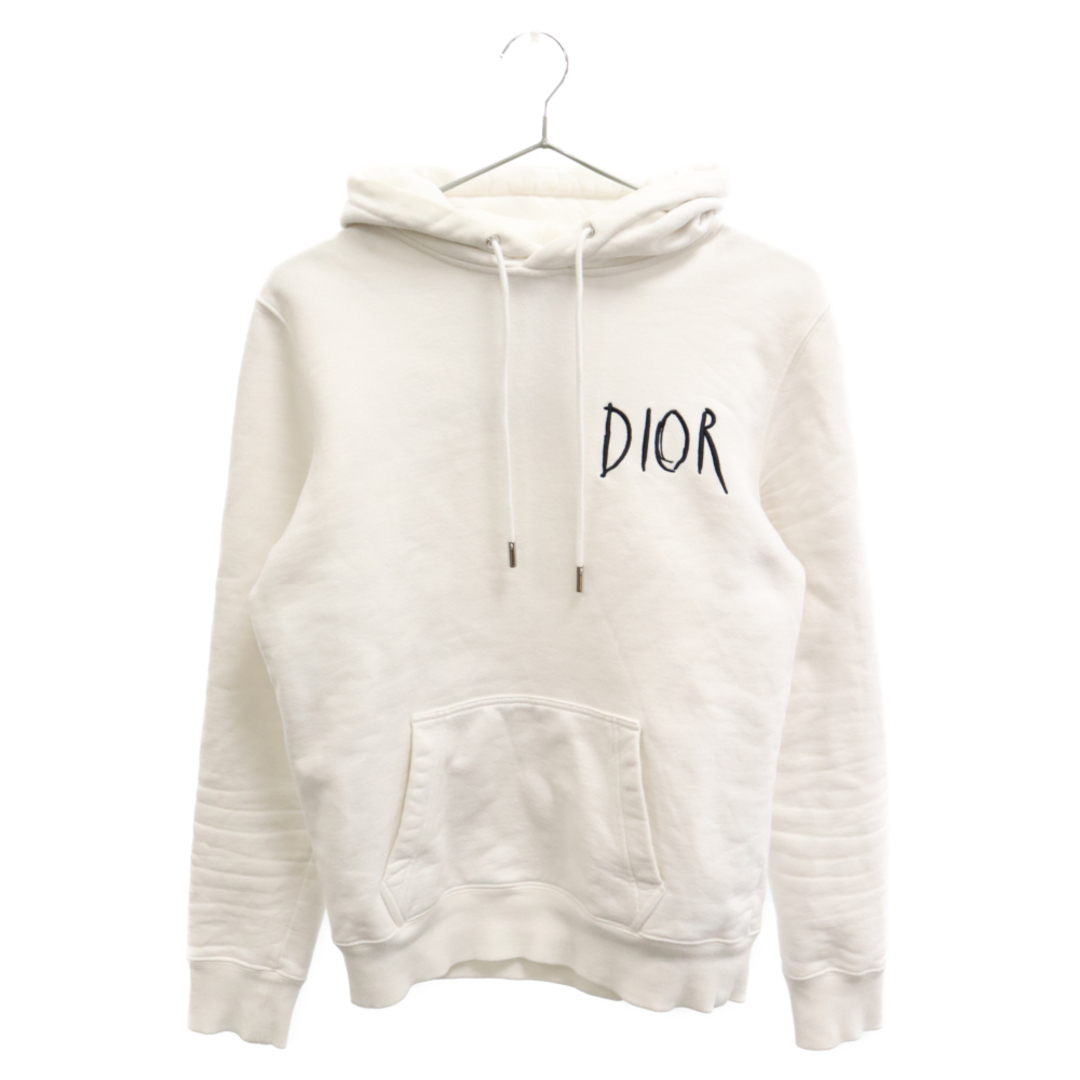 DIOR ディオール 19AW×Raymond Pettibon Embroidery Cotton Sweatshirt 943J600E0531レイモンドペティボン ロゴ刺繍スウェットプルオーバーパーカー ホワイト58センチ身幅