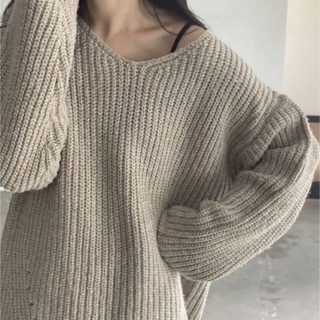 ザラ(ZARA)のnairo ローゲージVネックニット　ベージュ　M(ニット/セーター)