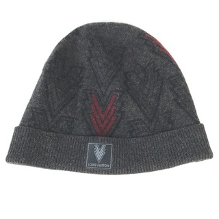 ルイヴィトン(LOUIS VUITTON)のルイヴィトン LOUIS VUITTON ロゴ M70013 ビーニー 帽子 ニット帽 ニットキャップ ニット帽 ウール/カシミヤ グレー 美品(ニット帽/ビーニー)