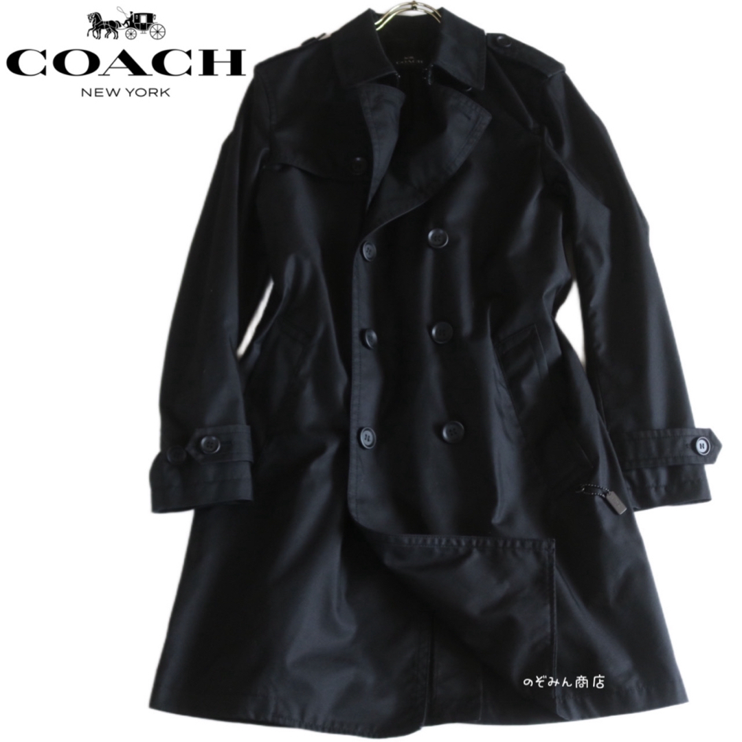 COACH(コーチ)の【COACH】美品　トレンチコート　牛革ロゴタグ　黒　S★ メンズのジャケット/アウター(トレンチコート)の商品写真