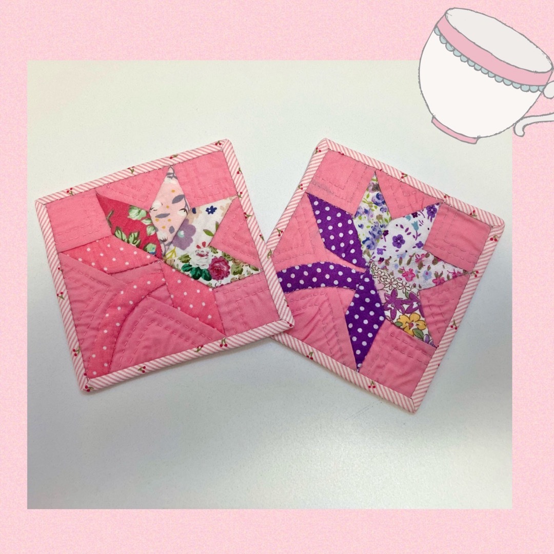 ハンドメイド パッチdeコースター 2枚セット パッチワーク コースター