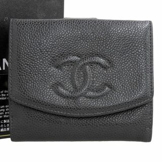 シャネル(CHANEL)の【本物保証】 箱・保付 シャネル CHANEL ココマーク ロゴ  Wホック折り財布 キャビアスキン ブラック シール付 5番台 A13496(財布)