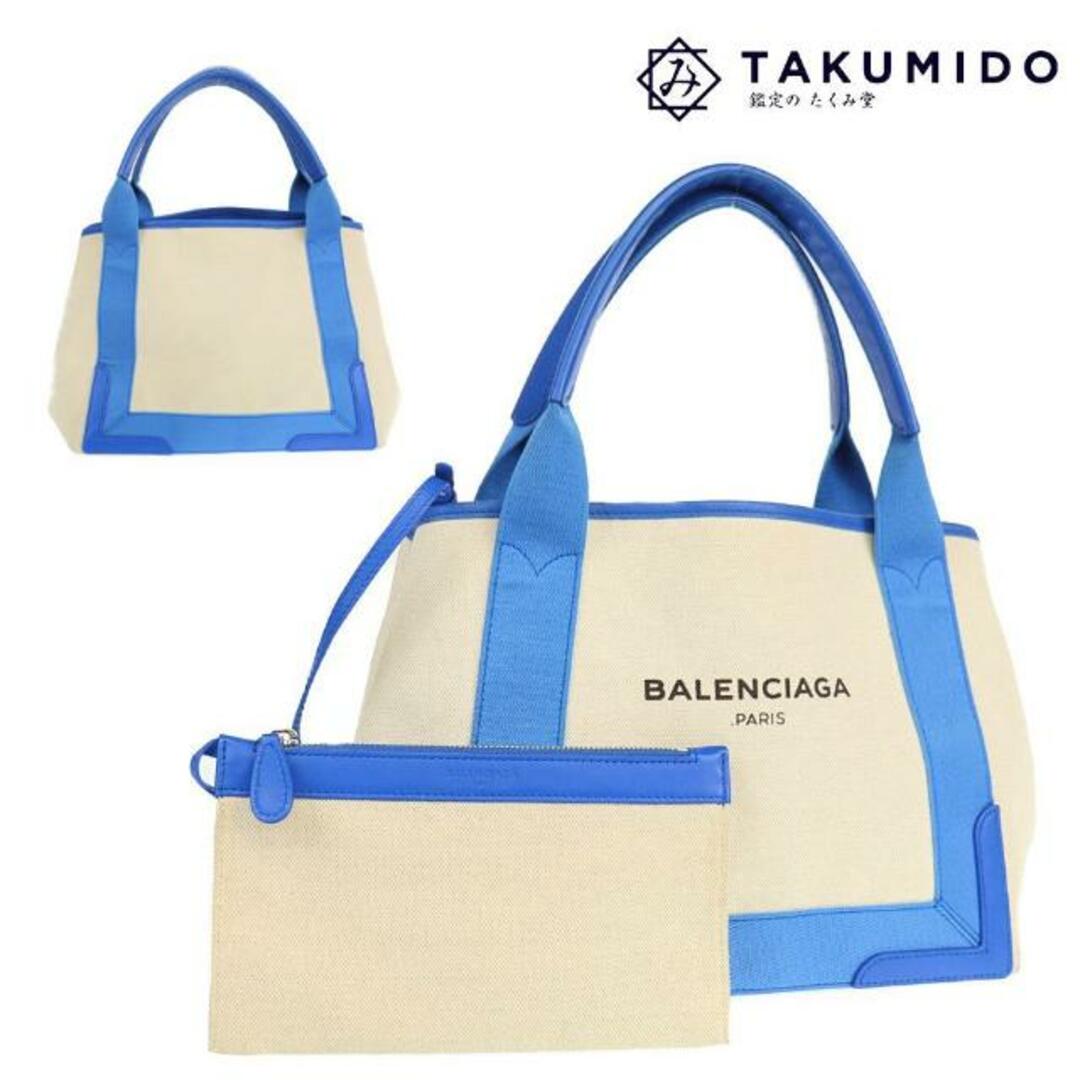 バレンシアガ トートバッグ ネイビーカバス  339933 ライトブルー ホワイト キャンバス レザー BALENCIAGA  | ハンドバッグ バック 手提げカバン レディース ロゴ シンプル 水色 ファッション ブランド Aランク約38cmバッグ上部よりポーチ