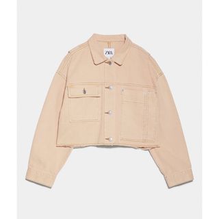 ザラ(ZARA)のzara ショート丈 クロップドジャケット ベージュ(Gジャン/デニムジャケット)