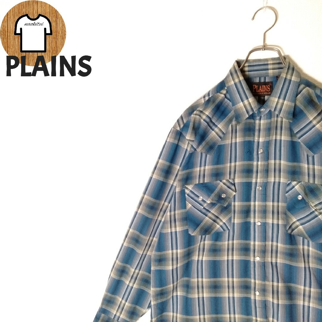 【PLAINS ウエスタンシャツ M チェック柄 ダブルポケット A646 メンズのトップス(シャツ)の商品写真