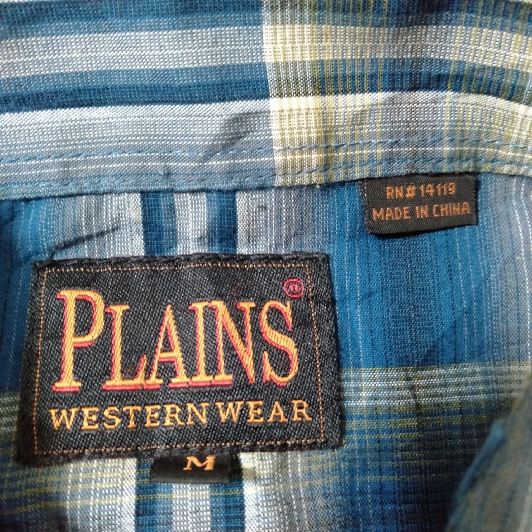 【PLAINS ウエスタンシャツ M チェック柄 ダブルポケット A646 メンズのトップス(シャツ)の商品写真