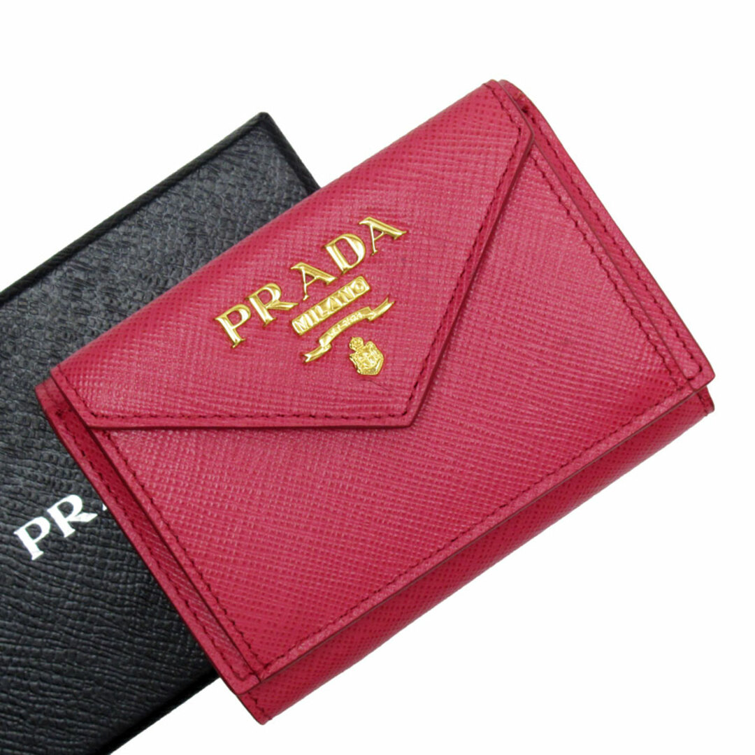 PRADA(プラダ)のプラダ PRADA 三つ折り財布 レザー ピンク ユニセックス 1MH021 送料無料【中古】 t19176a レディースのファッション小物(財布)の商品写真