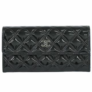 シャネル(CHANEL)の本物 CHANEL シャネル ココマーク マトラッセ 長財布 ロングウォレット パテント レザー ブラック Matelasse 財布 ウォレット 中古(財布)