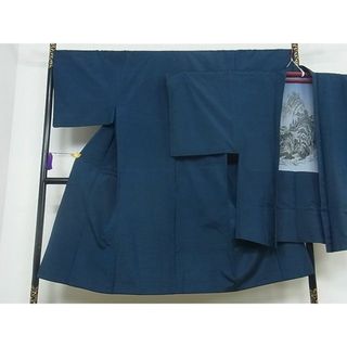 平和屋野田店■男性　紬　アンサンブル　色無地　鉄御納戸色　逸品　ma2071(着物)