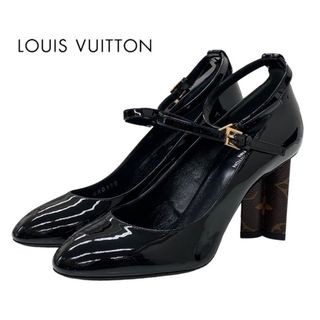 ルイヴィトン(LOUIS VUITTON)の未使用 ルイヴィトン LOUIS VUITTON モノグラム パンプス 靴 シューズ フラワーヒール バックストラップ パテント ブラック(ハイヒール/パンプス)