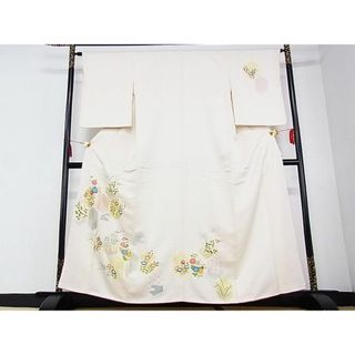 平和屋川間店■訪問着　刺繍　亀甲繋ぎ　草花文　金彩　着丈160cm　裄丈63.5cm　正絹　逸品　A-zi5173(着物)