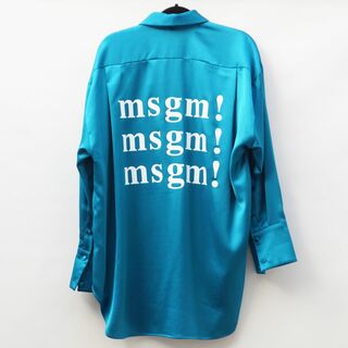 エムエスジイエム(MSGM)のMSGM #38 S〜M サテン 長袖 シャツ ブラウス メタリックブルー(シャツ/ブラウス(長袖/七分))