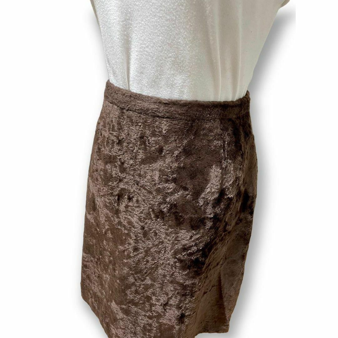 MICHEL KLEIN(ミッシェルクラン)の【大人気◎】MICHELE KLEIN ベロアタイトスカート　ブラウン　レーヨン レディースのスカート(ひざ丈スカート)の商品写真