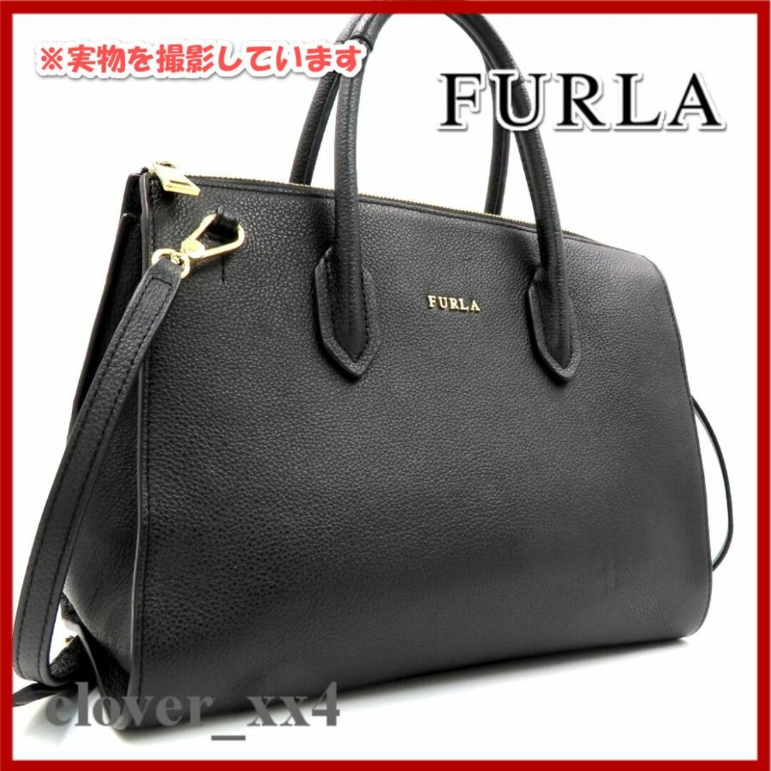 PINカラー【美品】 フルラ ショルダーバッグ ブラック FURLA 2way ハンドバッグ