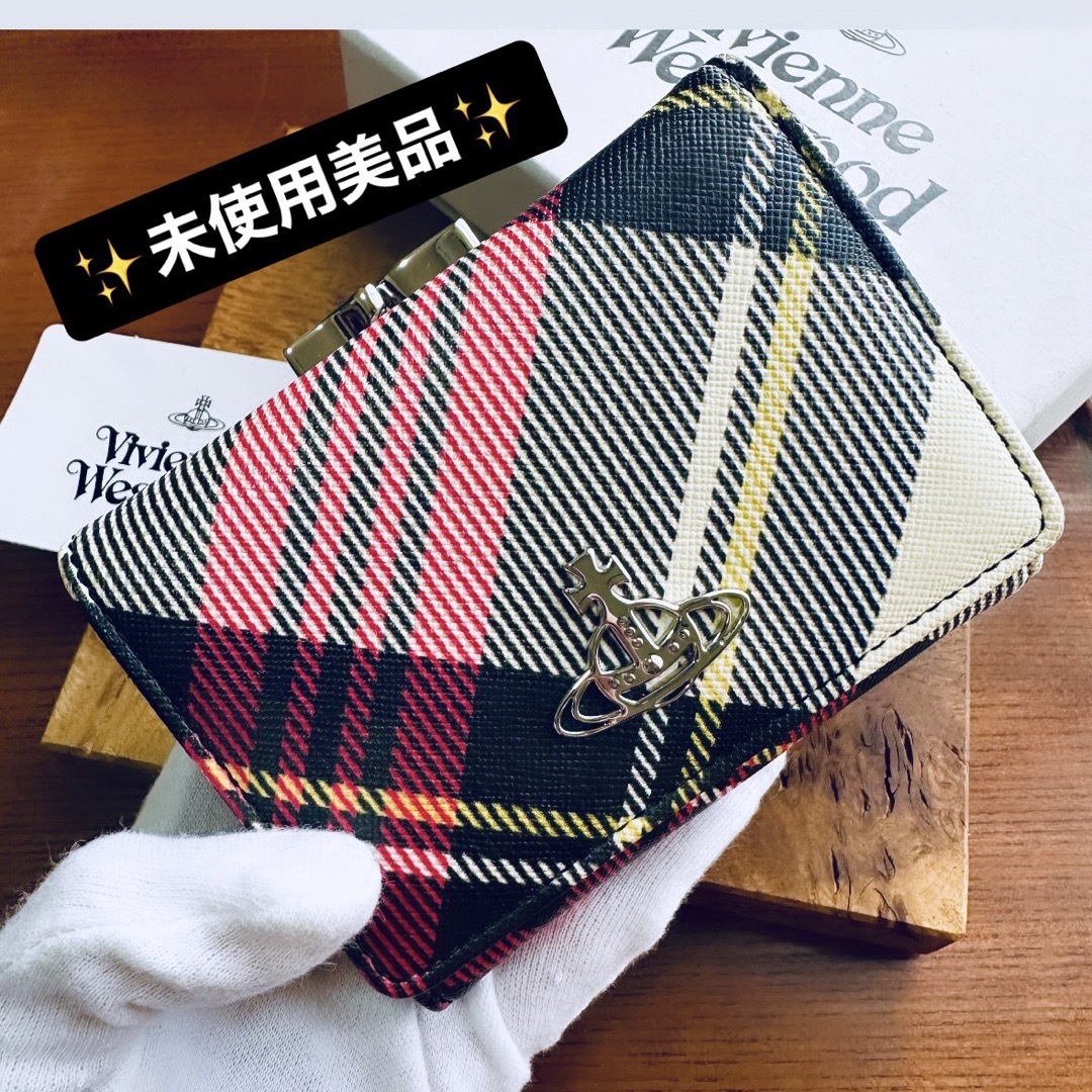 がま口式外側未使用正規品VivienneWestwood オーブ/タータン折財布