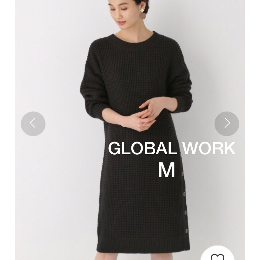 GLOBAL WORK(グローバルワーク)のGLOBAL WORK　スリットボタンニットワンピ　ブラックM　グローバルワーク レディースのワンピース(ひざ丈ワンピース)の商品写真