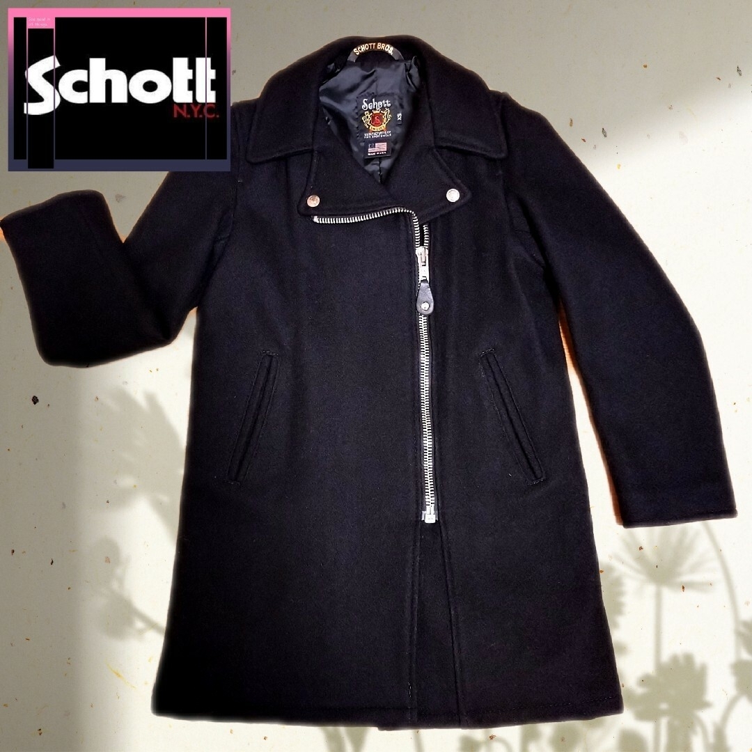 schott(ショット)の値下げ★美品★SCHOTT【ショット】ウールピーコートＸＳライダースジャケット メンズのジャケット/アウター(ピーコート)の商品写真