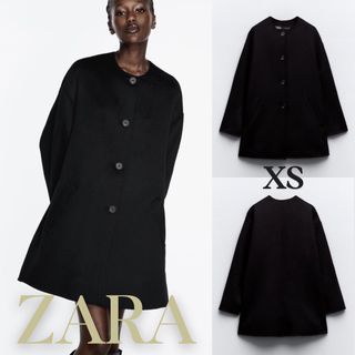 ザラ(ZARA)のZARA　ザラ　ウールブレンド ラウンドネックコート　XS(ロングコート)