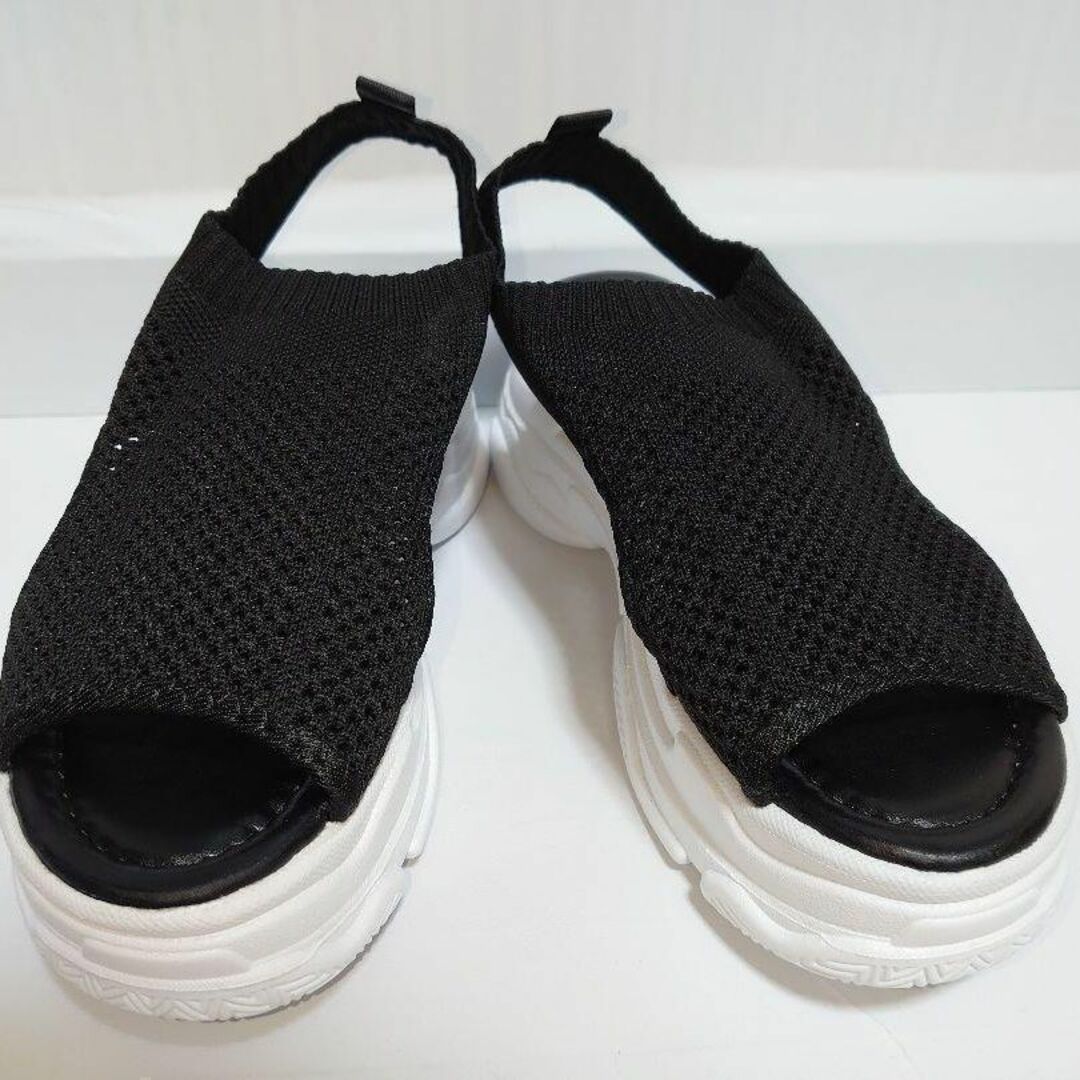 人気 サンダル メッシュ レディース スポサン厚底 スニーカー 無地 韓国 黒 レディースの靴/シューズ(サンダル)の商品写真
