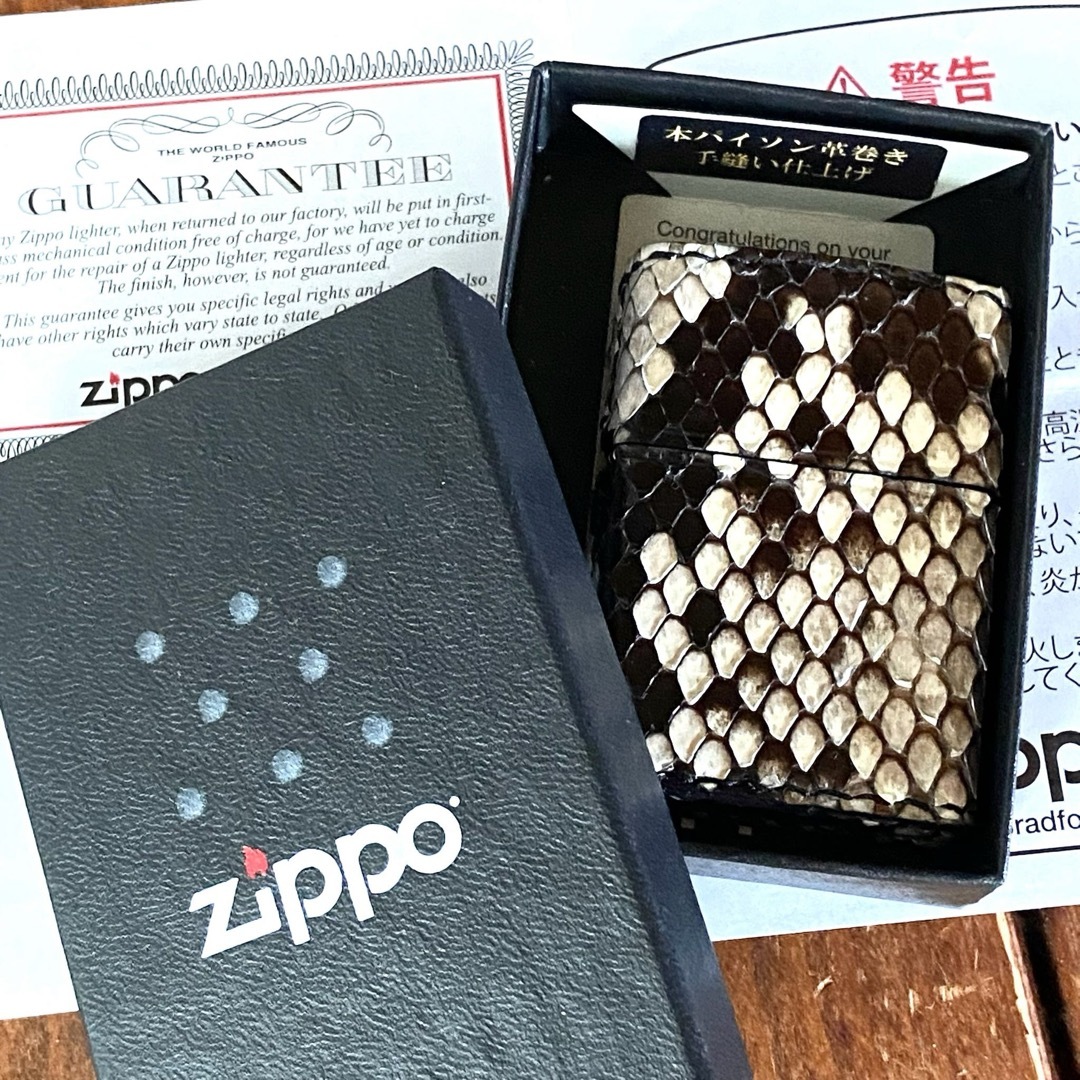 新品 Zippo パイソン 革巻き 本錦蛇革 手縫い アニマルレザー ジッポー