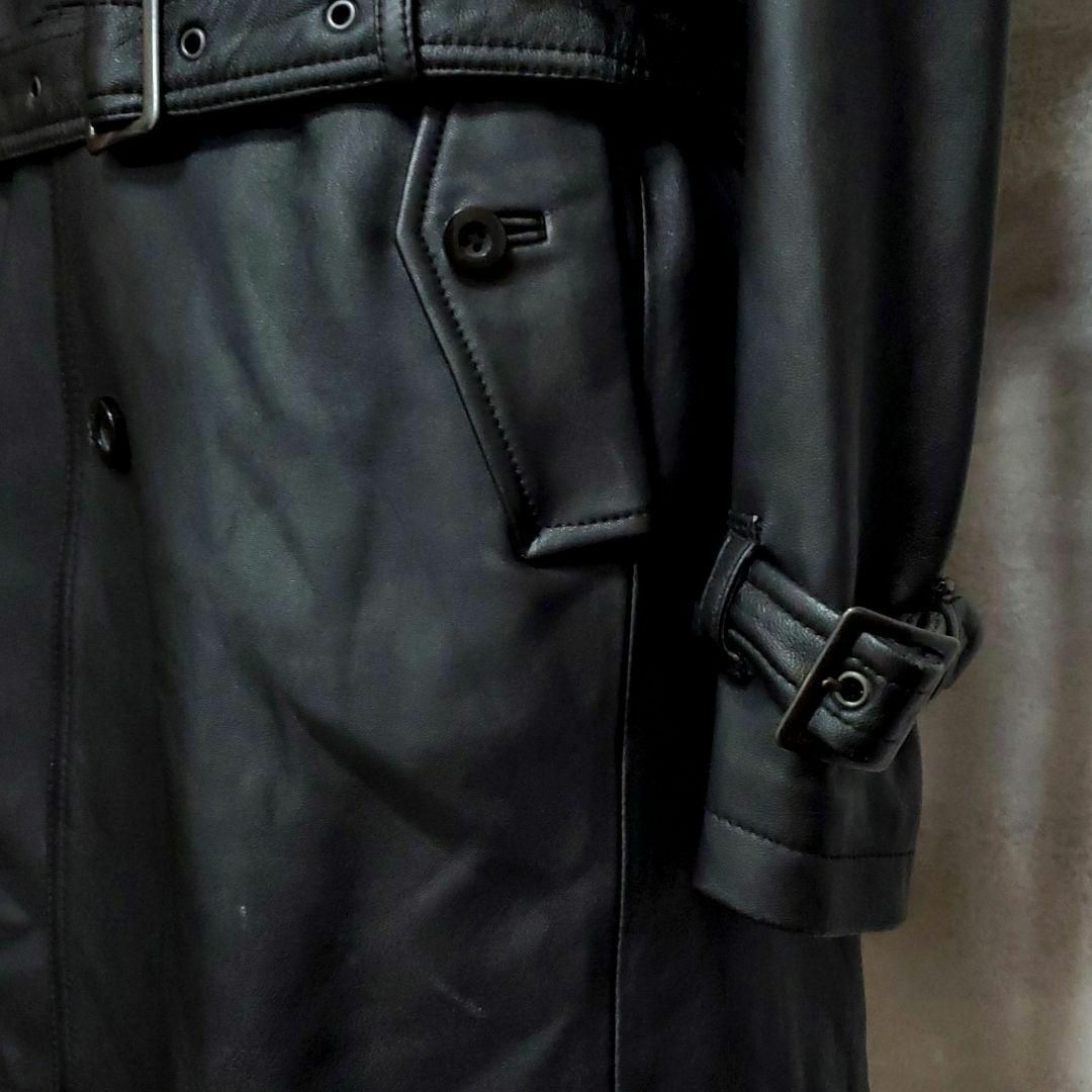 COMME CA ISM(コムサイズム)の極美品 L コムサイズム ラムレザー トレンチ コート 黒 ベルト ストライプ メンズのジャケット/アウター(レザージャケット)の商品写真
