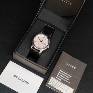 シチズン(CITIZEN)の極美品【稼働品】CITIZENシチズン　ホワイトシェル　シルバー　レザー自動巻き(腕時計(アナログ))