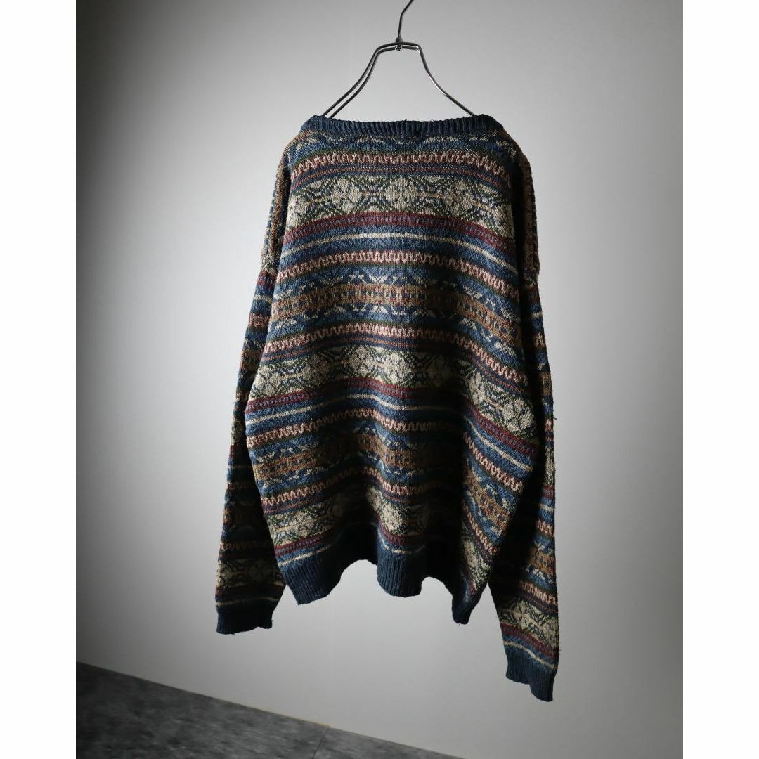 【vintage】シルク×綿 ネイティブ調 幾何学 デザイン ニット セーター